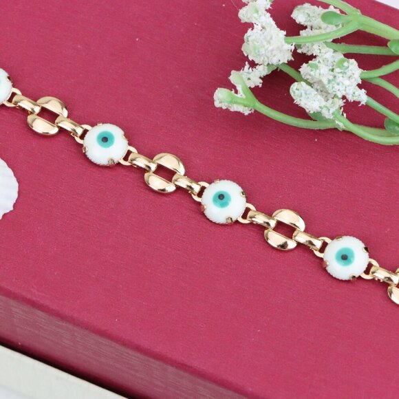 "Turquoise Evil Eye Rose Gold Bracelet with Glossy Gold Accents, XPBL1026 - Picture 10 of 12